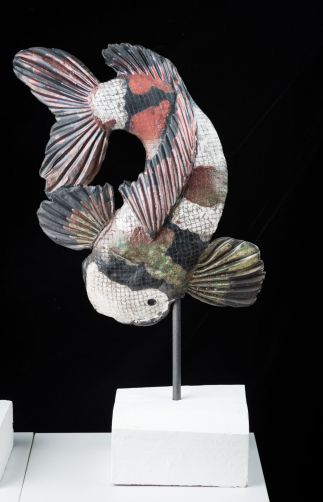 Red, White and Green Koi Fish